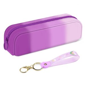 finpac pencil case, small pencil pouch with wristlet, big capacity zipper portable silicone pen bag for students women, bible journaling supplies and accessories, makeup bags organizer, iris purple