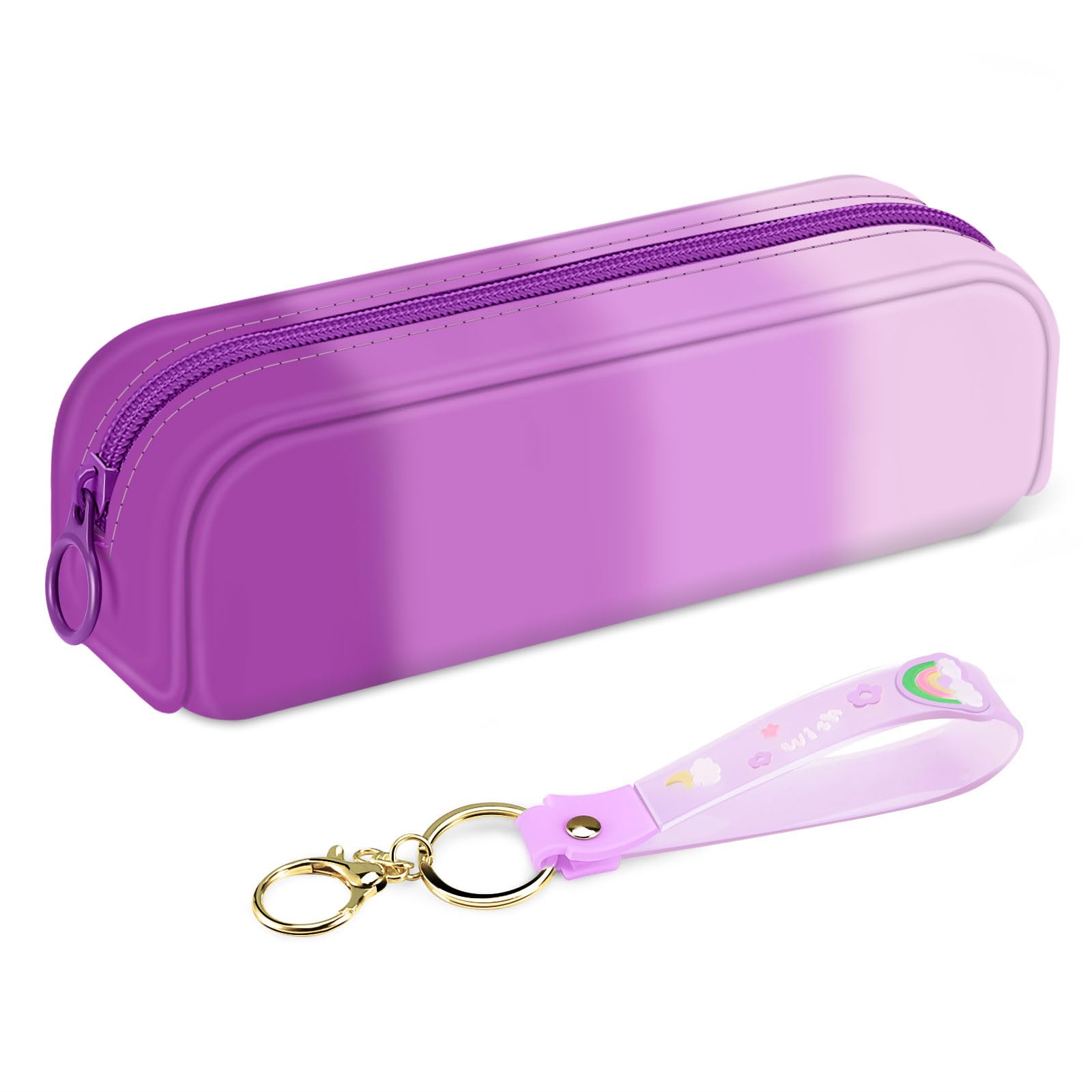 FINPAC Pencil Case, Small Pencil Pouch with Wristlet, Big Capacity Zipper Portable Silicone Pen Bag for Students Women, Bible Journaling Supplies and Accessories, Makeup Bags Organizer, Iris Purple