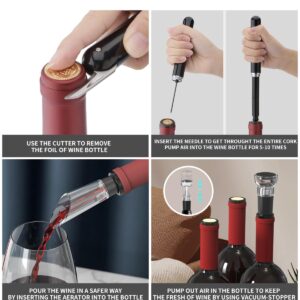 CIRCLE JOY Air Pump Wine Bottle Opener Set, Efficient Cork Remover With Foil Knife, Wine Pourer, Vacuum Stopper, Portable Mini Corkscrew Wine Opener for Home Travel Outdoor, Present for Wine Lovers