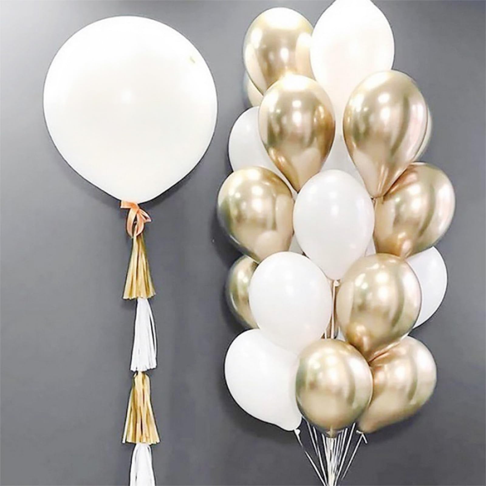 White and Gold Balloons, 12 Inch White Sand Gold Metallic Latex Balloons, Beige Gold Party Balloons for Boho Birthday Baby Shower Engagement Wedding Anniversary Party Decorations