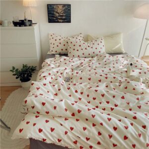 Nayoroom Heart Duvet Cover Queen Size Cute Red Love Heart Printed on White Bedding Set 2Pcs Kids Girls Kawaii Heart-Shaped Pattern Comforter Cover with Zipper Closure Soft Breathable Microfiber