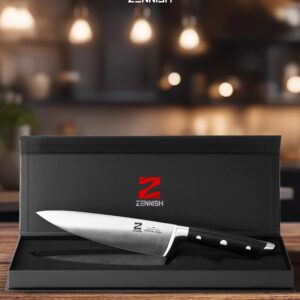 Zennish 8'' Chef Knife, Knife Chef Professional High Carbon German Steel Super Sharp Kitchen Knives With Ergonomic Handle, Premium Gift Box