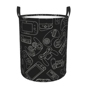 gbuzozie video game controller black background round laundry hamper gaming gadgets storage basket toys clothes organizer bin for home bathroom bedroom dorm nursery, 62l