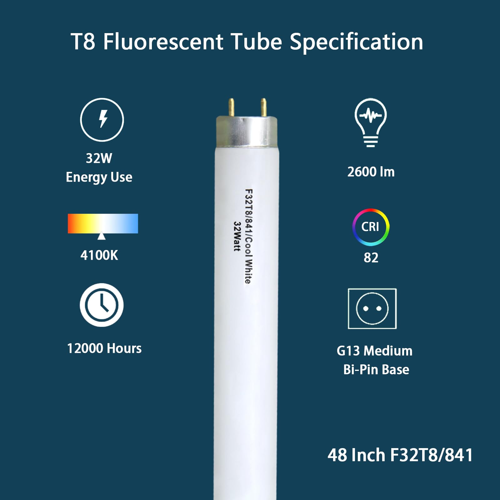 F32T8/841 T8 32W 48inch Fluorescent Light Bulb,4100K Cool White,Compatible for Philips 281550,LUXRITE,Sylvania 21781,Sunlite,Satco,G13 Medium Bi-Pin Base,(10PACK)…