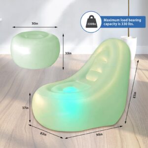 Ccinnoe LED Light Air Sofa with Ottoman, Indoor/Outdoor LED Inflatable Chair, Big Size Brow Up Illuminated Sofa, Lazy Couch with LED Lights and Ottoman for Party, Yard, Indoor Rooms