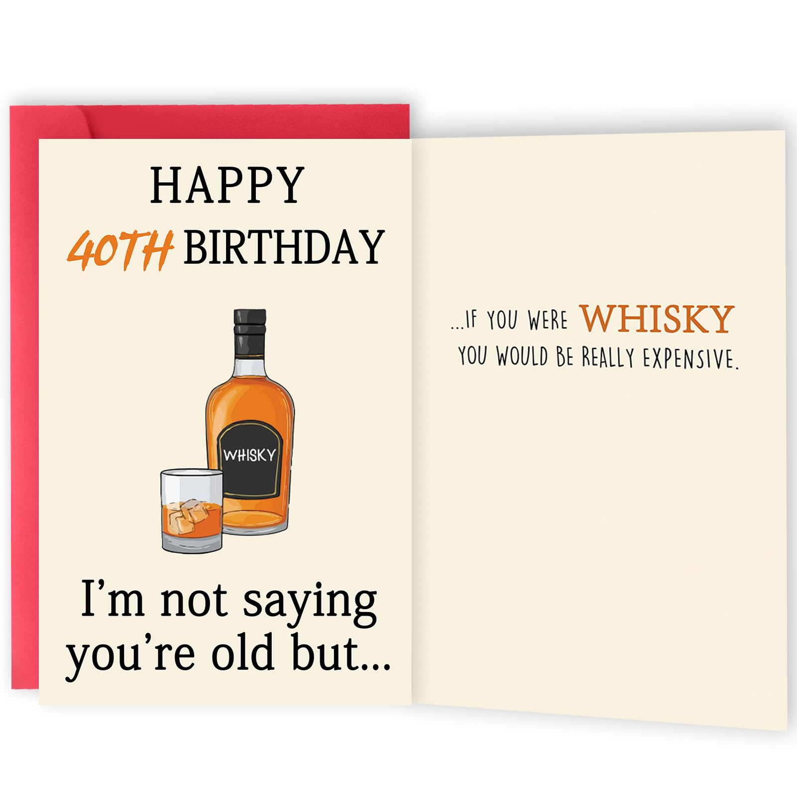 Zyulin Funny Whiskey 40th Birthday Card, 40th Birthday Gifts Women Men, Unique 40th Birthday Decorations for Him Her, Happy 40 Year Old Birthday Card Gift for Husband Wife