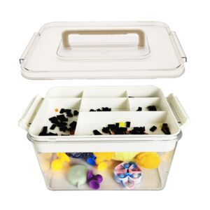 13-inch arts and crafts organizer storage with removable plastic storage boxes bin with handle container latching organization for legos,stationery,beads,playdoh supplies clear white