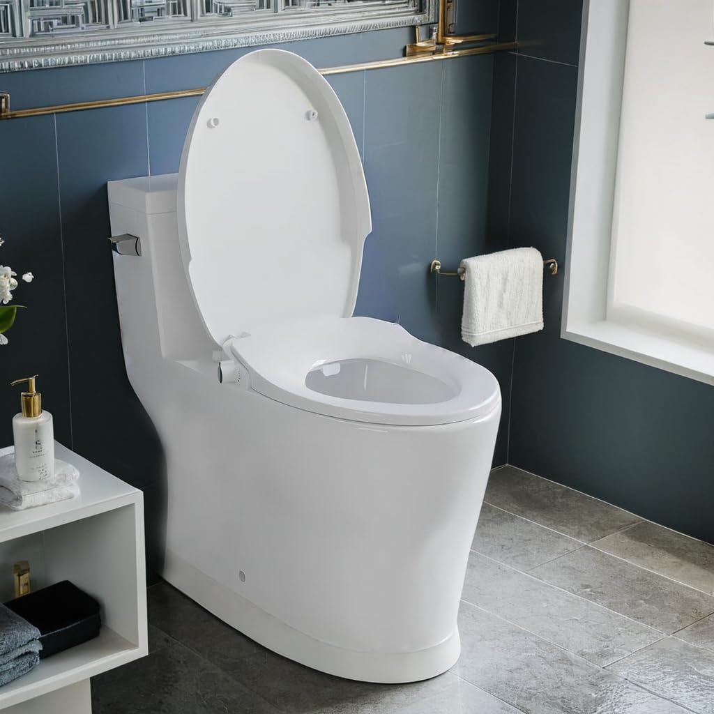 UYXMTPY Non-Electric Bidet Toilet Seat - Fits Existing Elongated Toilets, White, Dual Nozzle System, Slow-Close, Self-Cleaning Nozzles, Easy Installation