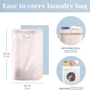 ZengRun- Double Laundry Hamper with Lid Cover - Bamboo Section Laundry Basket - Collapsible Clothes Fabric Bin - Easy and Efficient Sorting - Removable Bags - 140L - Light gray