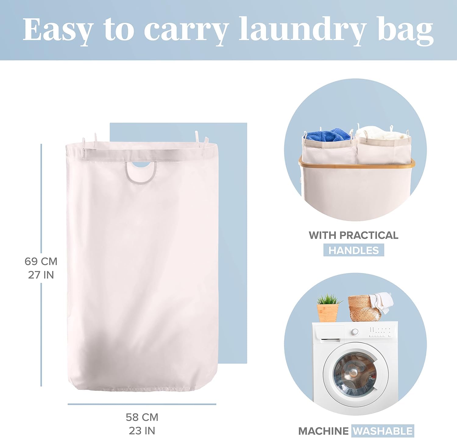 ZengRun- Double Laundry Hamper with Lid Cover - Bamboo Section Laundry Basket - Collapsible Clothes Fabric Bin - Easy and Efficient Sorting - Removable Bags - 140L - Light gray