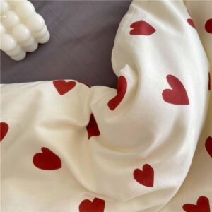 Nayoroom Heart Duvet Cover Queen Size Cute Red Love Heart Printed on White Bedding Set 2Pcs Kids Girls Kawaii Heart-Shaped Pattern Comforter Cover with Zipper Closure Soft Breathable Microfiber