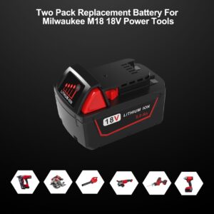 2 Pack 5.0Ah Replacement for Milwaukee M18 Lithium ion Battery 48-11-1850 and Charger Combo, Compatible with Milwaukee M18 Cordless Power Tools 18V Lithium Battery, and Milwaukee 18V Battery Charger