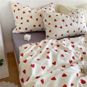 Nayoroom Heart Duvet Cover Queen Size Cute Red Love Heart Printed on White Bedding Set 2Pcs Kids Girls Kawaii Heart-Shaped Pattern Comforter Cover with Zipper Closure Soft Breathable Microfiber