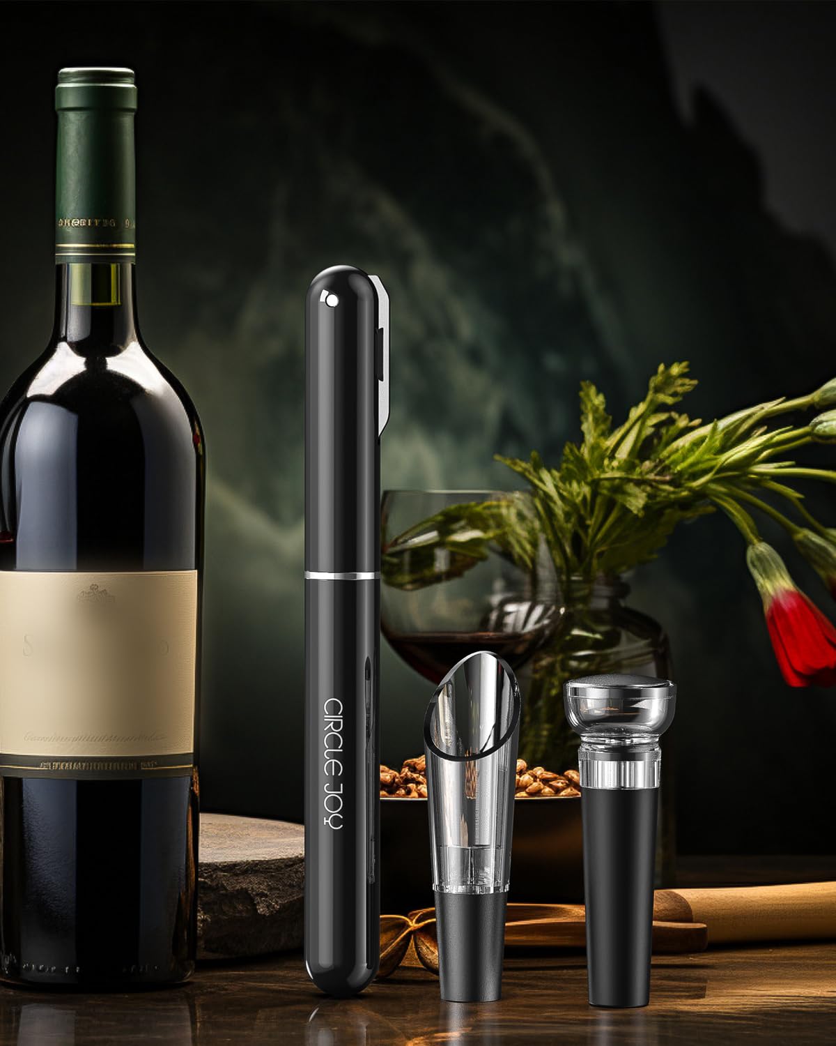 CIRCLE JOY Air Pump Wine Bottle Opener Set, Efficient Cork Remover With Foil Knife, Wine Pourer, Vacuum Stopper, Portable Mini Corkscrew Wine Opener for Home Travel Outdoor, Present for Wine Lovers