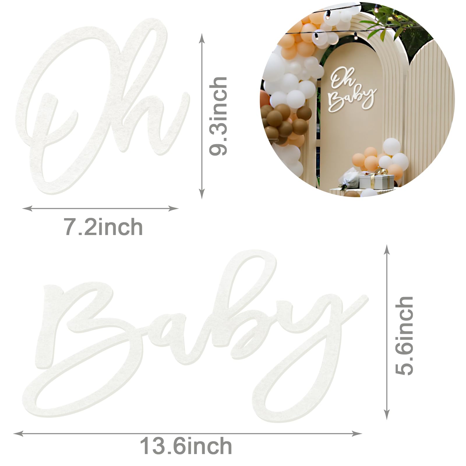 MASTRON Oh Baby Sign for Baby Shower Backdrop - Felt Oh Baby Sign Party Banner Boy Girl Baby Shower Decorations Gender Reveal 1st Birthday Party Photography Background - White