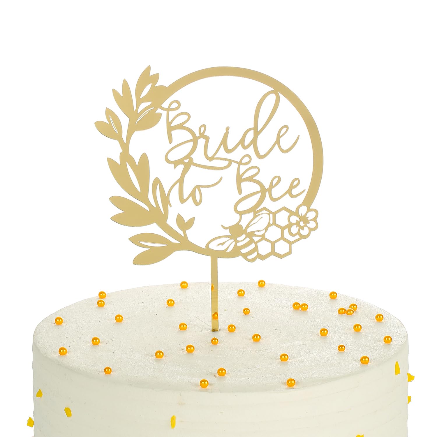 Bride to Bee Wreath Wedding Cake Topper,wedding engagement theme Cake topper, bridal shower theme decor, Rustic Wedding Party (Golden Acrylic)