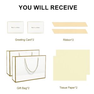 Gfractolux Gift Bags Medium, 2 Pack Gift Bags with Tissue Paper and Cards, Gift Bags with Handles for Birthdays, Baby Shower, weddings, Party Favor, Holiday Presents 11"X7.9"X3.9" (White and Gold)