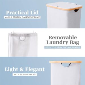 ZengRun- Double Laundry Hamper with Lid Cover - Bamboo Section Laundry Basket - Collapsible Clothes Fabric Bin - Easy and Efficient Sorting - Removable Bags - 140L - Light gray