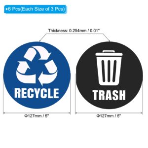 PATIKIL Recycle Sticker Bin Labels, 6 Pack Recycle and Trash Logo Stickers Combo Self-Adhesive Metal or Plastic Garbage Can Label Stickers for Home Kitchen Office, White, 5"