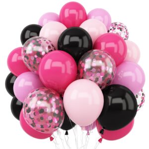 pink and black balloons, 12 inch hot pink pastel pink black balloon with black pink confetti balloons for girls women birthday baby bridal shower wedding mouse theme party decoration