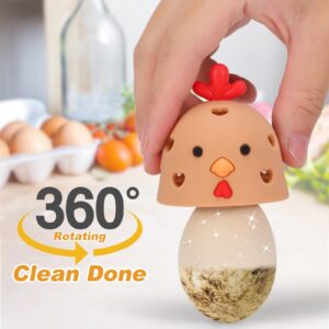 2PCS Egg Cleaner Scrubber Washer for Fresh Eggs & 2PCS Egg Cups, Easy Breakfast, Cute Chicken Egg Brush, Utensil Kitchen Decor Reusable for Breakfast Boiled Cooking Childhood Memories