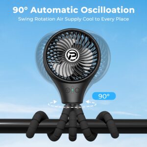 PANERGY Portable Stroller Fan, Rechargeable Battery Powered Oscillating Fan, Baby Fan with 3 Powerful & Quiet Speeds, 90° Oscillation, Flexible Tripod for Stroller, Car, Seat, Crib, Travel