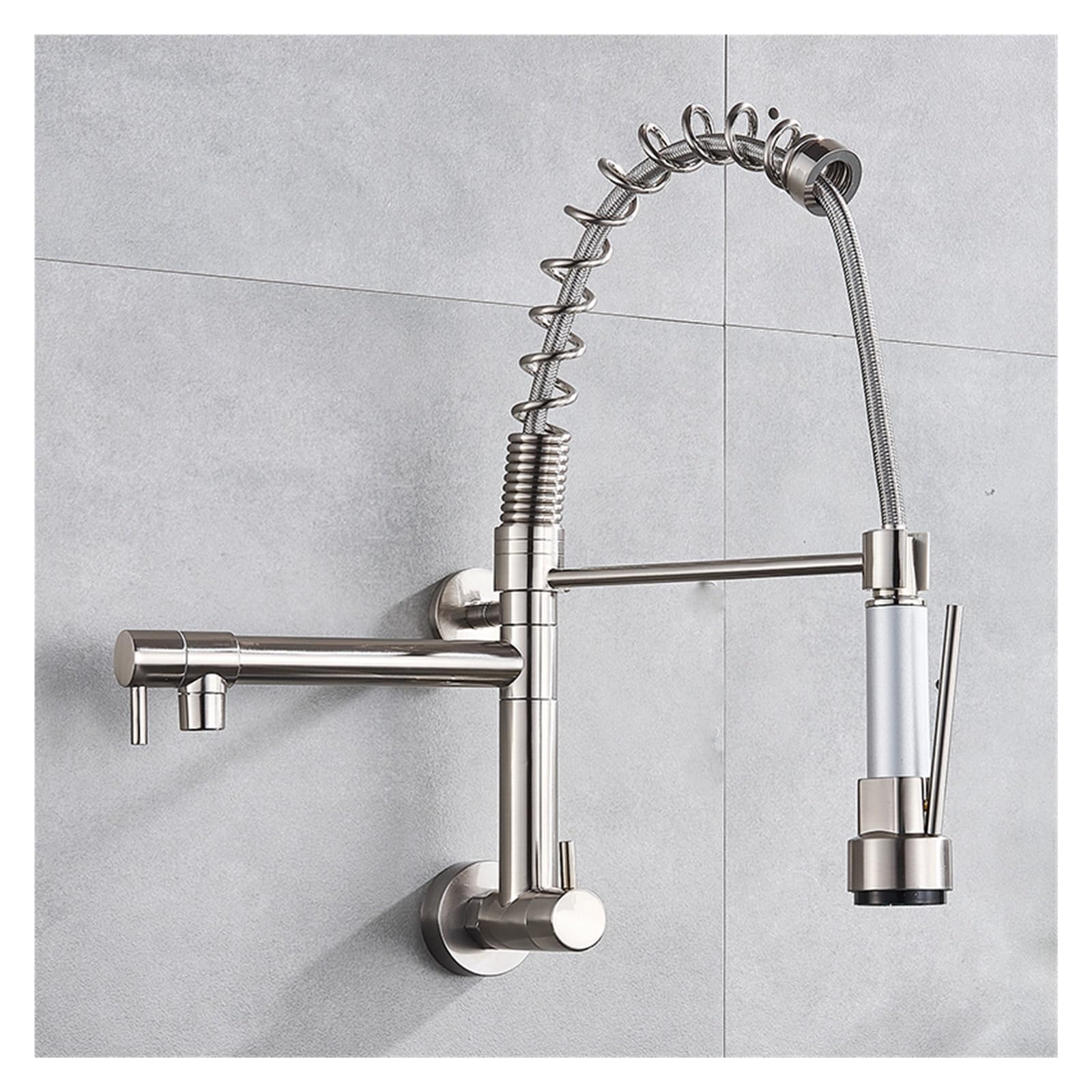 ZCERA Matte Black Spring Kitchen Faucet Pull Down Sprayer Single Cold Water Mixer Wall Mounted Faucet 360 Rotation Kitchen Faucets (Color : Brushed Nickel)