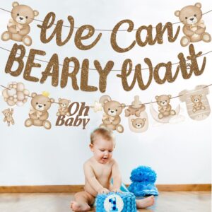 We Can Bearly Wait Baby Shower Banner 3Pcs Teddy Bear Party Banner Bear Baby Shower Decorations Gender Reveal Party Supplies Teddy Bear Theme Cutouts for Birthday