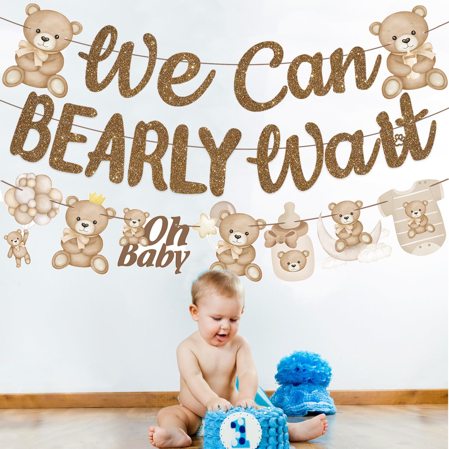 We Can Bearly Wait Baby Shower Banner 3Pcs Teddy Bear Party Banner Bear Baby Shower Decorations Gender Reveal Party Supplies Teddy Bear Theme Cutouts for Birthday