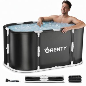 foldable portable ice bath tub for athletes, xxl 130 gal ultra large cold plunge tub with floating thermometer, recovery and therapy cold hot baths tub at home garden yard outdoor gym