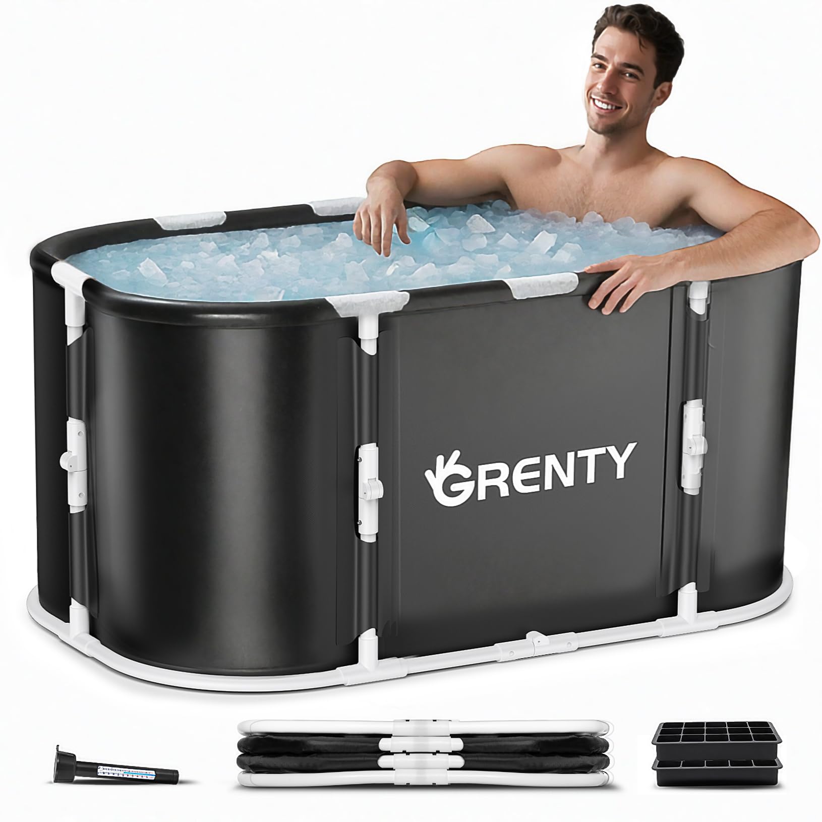 Foldable Portable Ice Bath Tub for Athletes, XXL 130 GAL Ultra Large Cold Plunge Tub with Floating Thermometer, Recovery and Therapy Cold Hot Baths Tub at Home Garden Yard Outdoor Gym