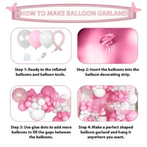 Pastel Pink and White Balloons Arch Kit, 118 Pcs Light Baby Pale Pink Bow Balloon Garland mit 18 Inch Clear Balloons*3, Macaron Pink Long Balloon as Bow Decor for Girls Birthday Baby Shower Decoration