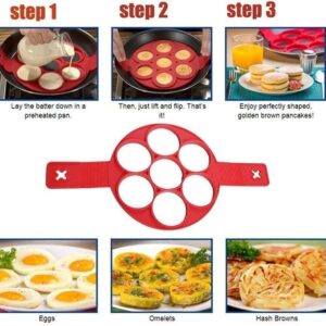 Flip N Cook Silicone Pancake Mold, Flip and Cook Pancake Maker, Flip'n'cook Pancake, Silicone Egg Molds, Mini Pancake Maker, Reusable Fried Egg Ring, Kitchen Cooking Baking Tools (Color : 3pcs-1)