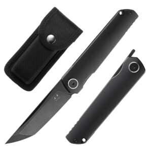 Miki Folding Pocket Knife,3.6-Inch Tanto D2 Plain Blade,G-10 Outdoor Camping Hiking Knife,Pocket Samurai Folding Knife,Unique Tool Gift for EDC Men Women