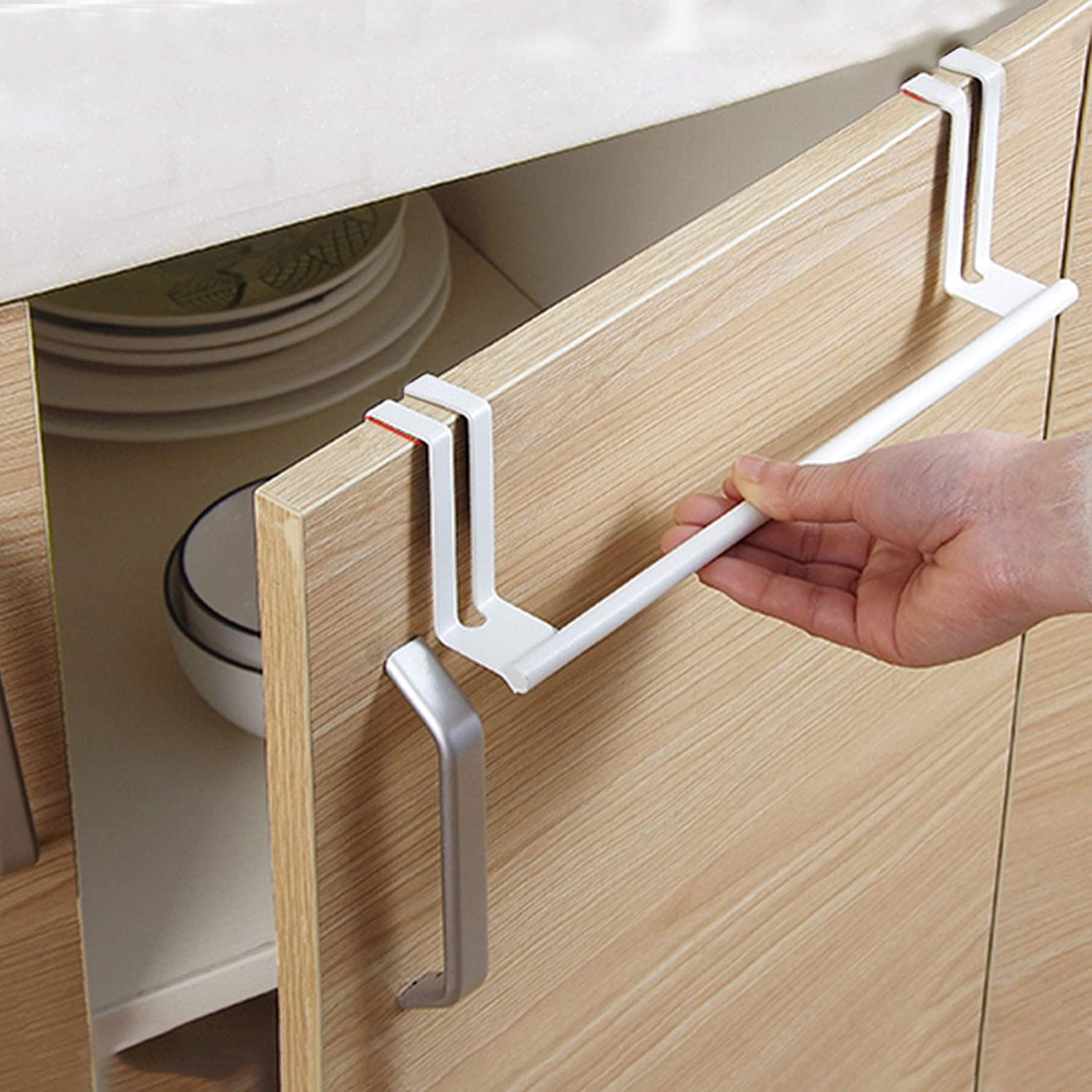 Generic Kitchen Towel Rack Cabinet Door, Cabinet Curved Towel Bar Modern Metal Kitchen Storage Over Bath Towel Holder Bathroom Rack/White