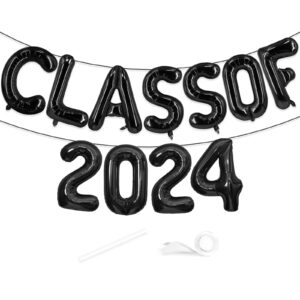 graduation decorations class of 2024, 16 inch black class of 2024 banner balloons for 2024 graduation party decorations, class of 2024 decorations, congrats graduation yard sign 2024 backdrop