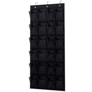 bofoho over the door shoe organizer - mesh door shoe organizer with 24 pockets and hooks for space saving, shoe organizer door hanger for shoes, hanging shoe organizer (black)