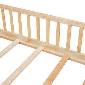 CITYLIGHT Twin Size Floor Bed with Rails and Door, Wood Montessori Floor Bed Twin Size with Support Slats, Kids Twin Bed Frame for Boys,Girls, Natural