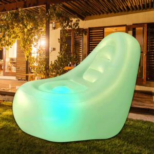 Ccinnoe LED Light Air Sofa with Ottoman, Indoor/Outdoor LED Inflatable Chair, Big Size Brow Up Illuminated Sofa, Lazy Couch with LED Lights and Ottoman for Party, Yard, Indoor Rooms