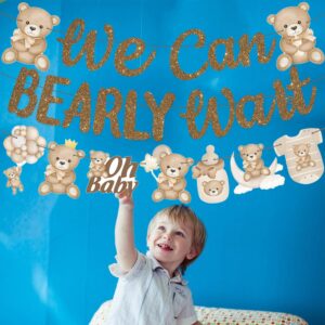 We Can Bearly Wait Baby Shower Banner 3Pcs Teddy Bear Party Banner Bear Baby Shower Decorations Gender Reveal Party Supplies Teddy Bear Theme Cutouts for Birthday