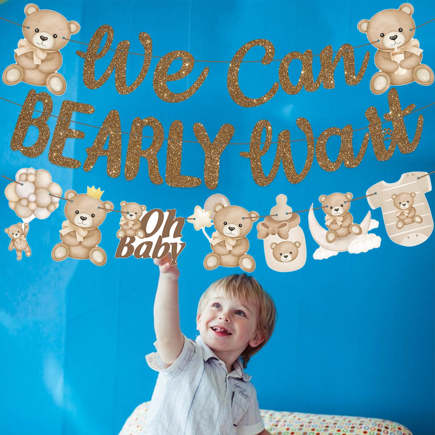 We Can Bearly Wait Baby Shower Banner 3Pcs Teddy Bear Party Banner Bear Baby Shower Decorations Gender Reveal Party Supplies Teddy Bear Theme Cutouts for Birthday