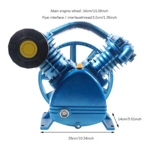 175PSI 5.5HP Twin Cylinder Air Compressor Pump Head, V Style Air Compressor Pump Unit with Flywheel,Exhaust Cylinder Cast Iron Compressor Head Pump