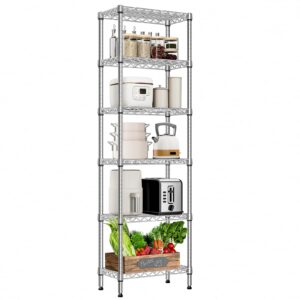 mzg 6 tier storage rack metal wire shelving unit, storage standing household shelf organizer for laundry bathroom kitchen pantry closet garage basement utility room, chrome 11.8" d x 21.7" w x 70.4" h