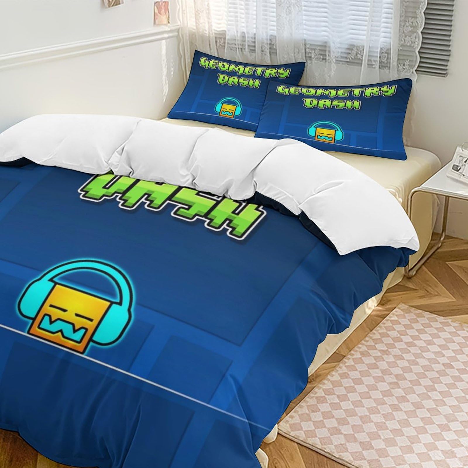 MNXTWHFSZ Geometry Anime and Dash 3-Piece Bedding Set 86"x70" 1 Duvet Cover and 2 Pillowcases Funny Bedroom Accessories