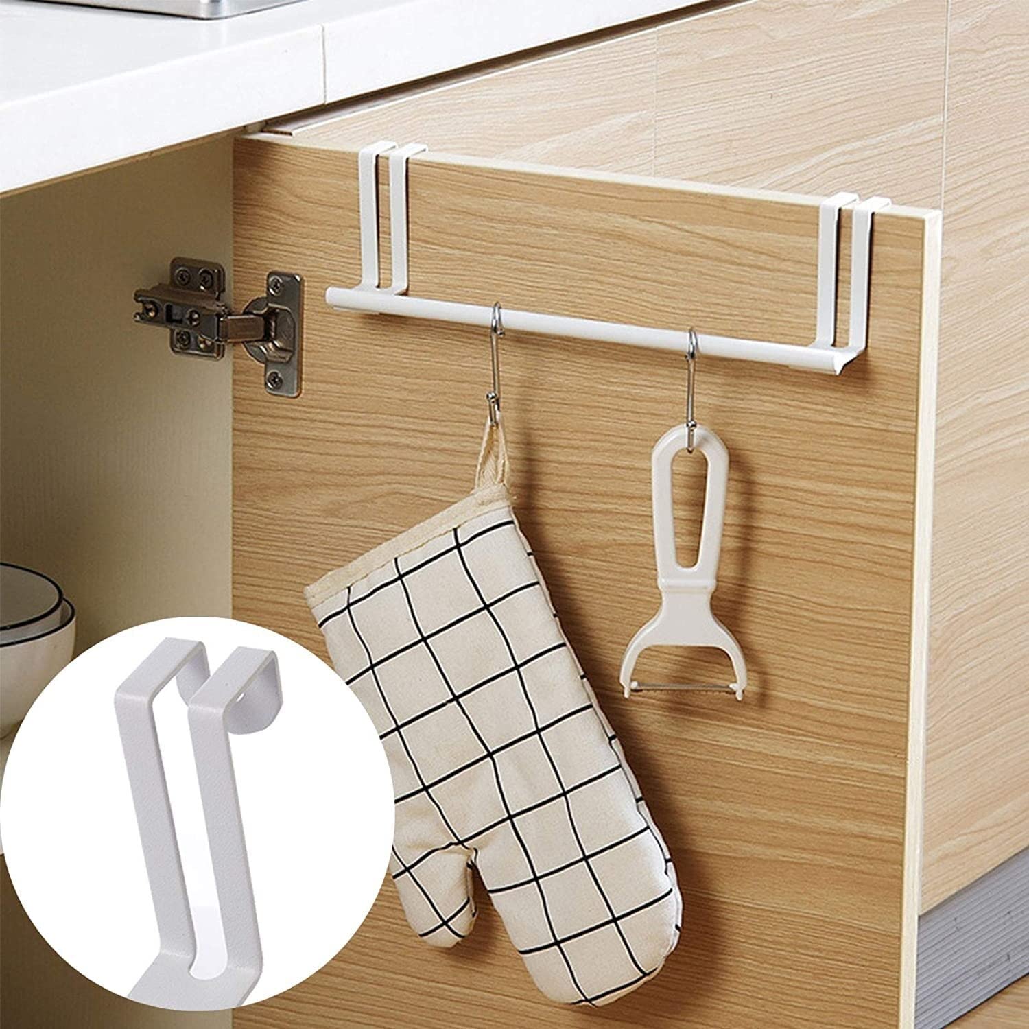 Generic Kitchen Towel Rack Cabinet Door, Cabinet Curved Towel Bar Modern Metal Kitchen Storage Over Bath Towel Holder Bathroom Rack/White