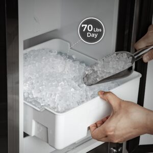 AGLUCKY Under Counter Nugget Ice Maker Machine,Built-in Ice Maker with Drain Pump,70Lbs/Day,18 Lbs Storage,Self-Cleaning & 24H Timer,UnderCounter Ice Machine for Home Use(Silver)