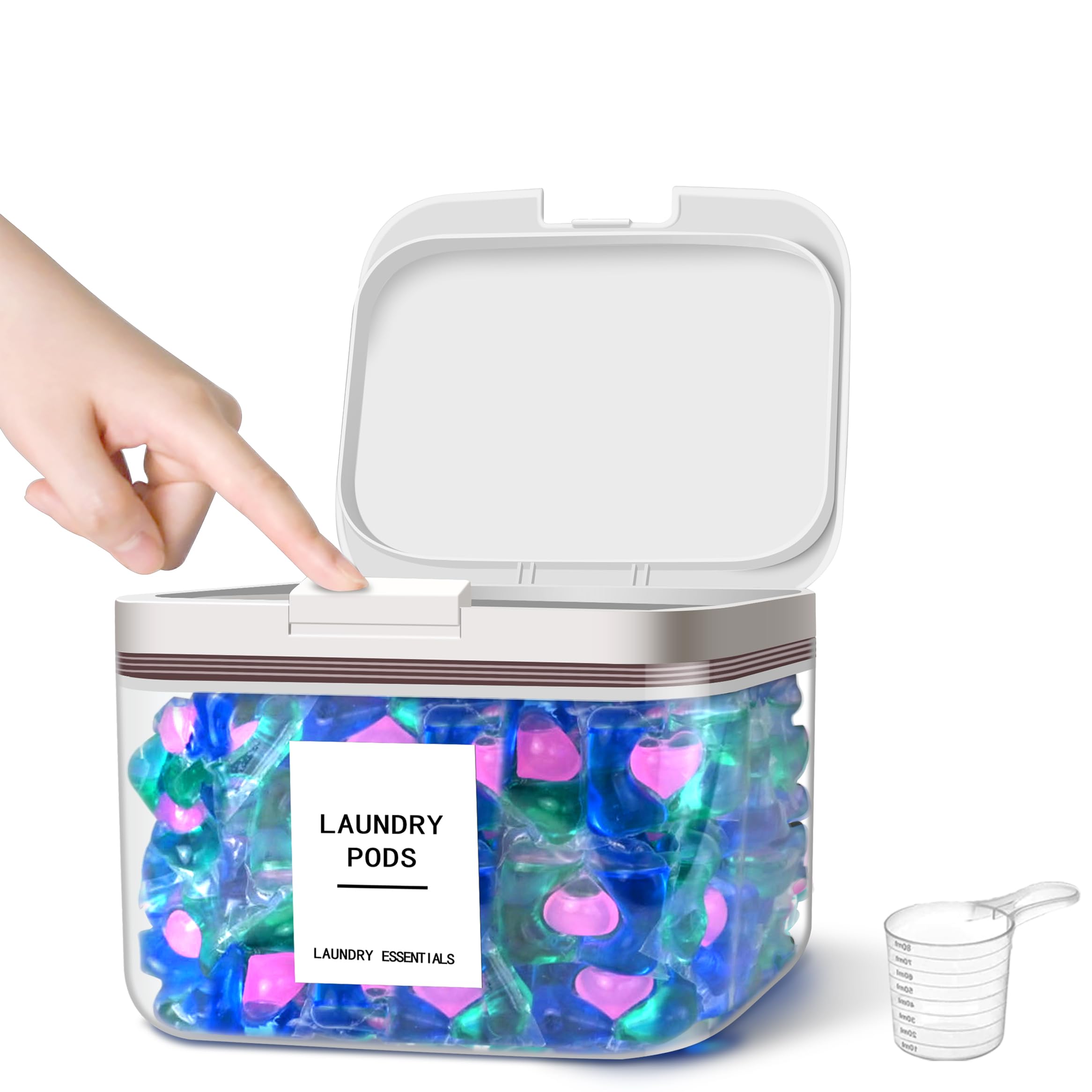 MUVEKA 94oz /2.8L Laundry Pods Container for Laundry Room Organization, Laundry Pod Up Holder with 30 Labels and scoop, Laundry Detergent Powder Container, Dryer Sheet Holder, 150 Pods