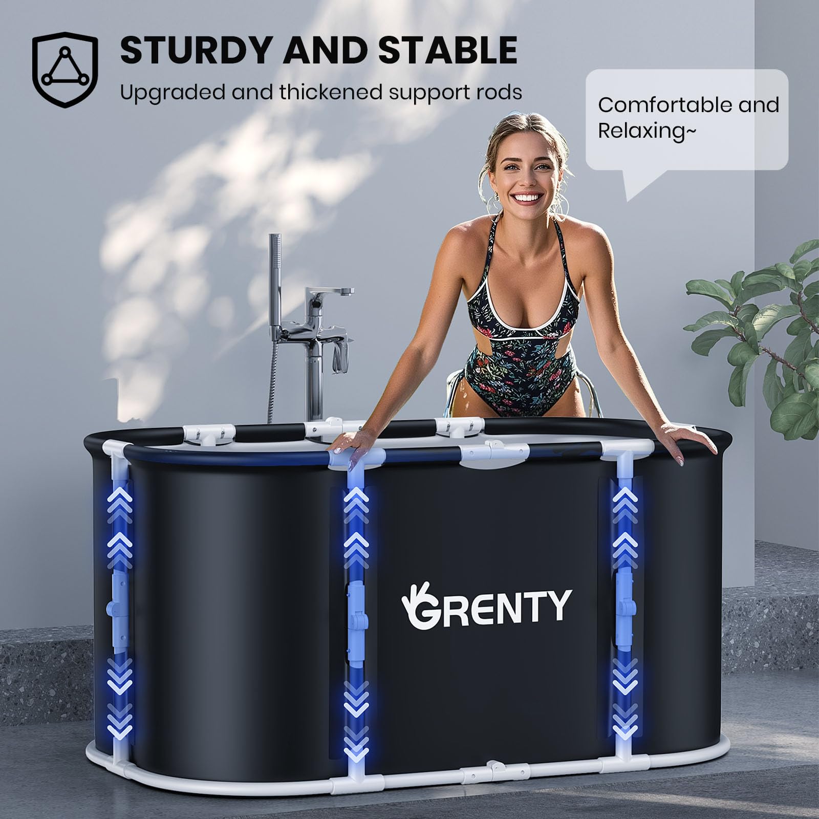 Foldable Portable Ice Bath Tub for Athletes, XXL 130 GAL Ultra Large Cold Plunge Tub with Floating Thermometer, Recovery and Therapy Cold Hot Baths Tub at Home Garden Yard Outdoor Gym