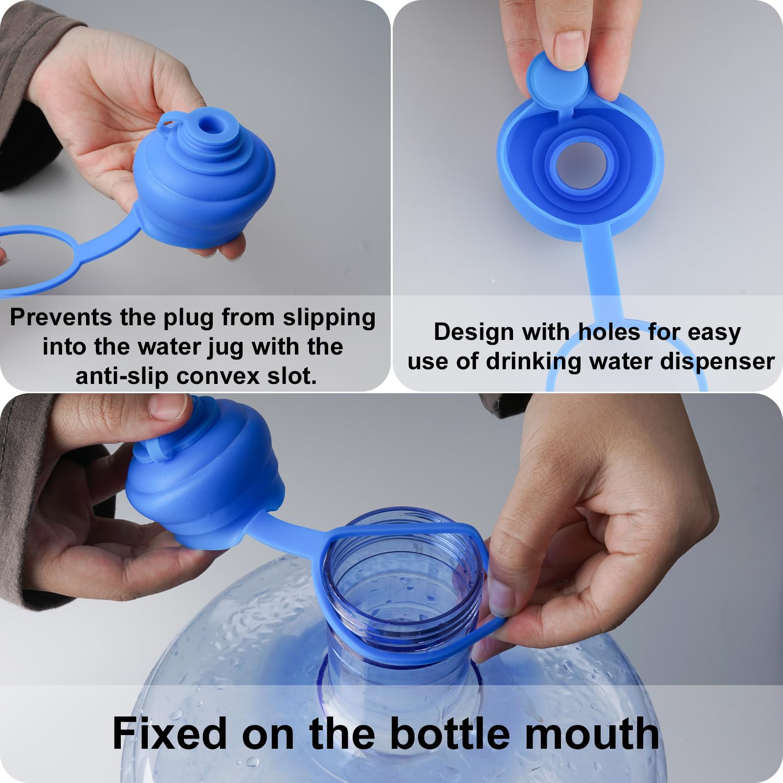 5 Gallon Water Jug Cap 8 PCS Reusable Water Bottle Spout Replacement Lids for 55mm Water Bottles Jug Seal with Strap Non Spill Silicone Water Bottle Cap