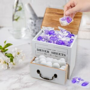 CXCVENY Dryer Sheet Container for Laundry Room Organization, Dryer Sheet Holder with Drawer and Lid, Wood Dryer Sheet Dispenser Container for Dryer Sheets, Laundry Pods, Dryer Balls